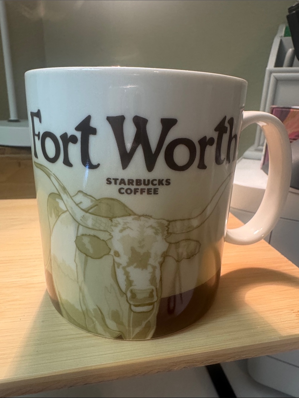 Starbucks Fort Worth White and Tan City Mug with Longhorn Motif